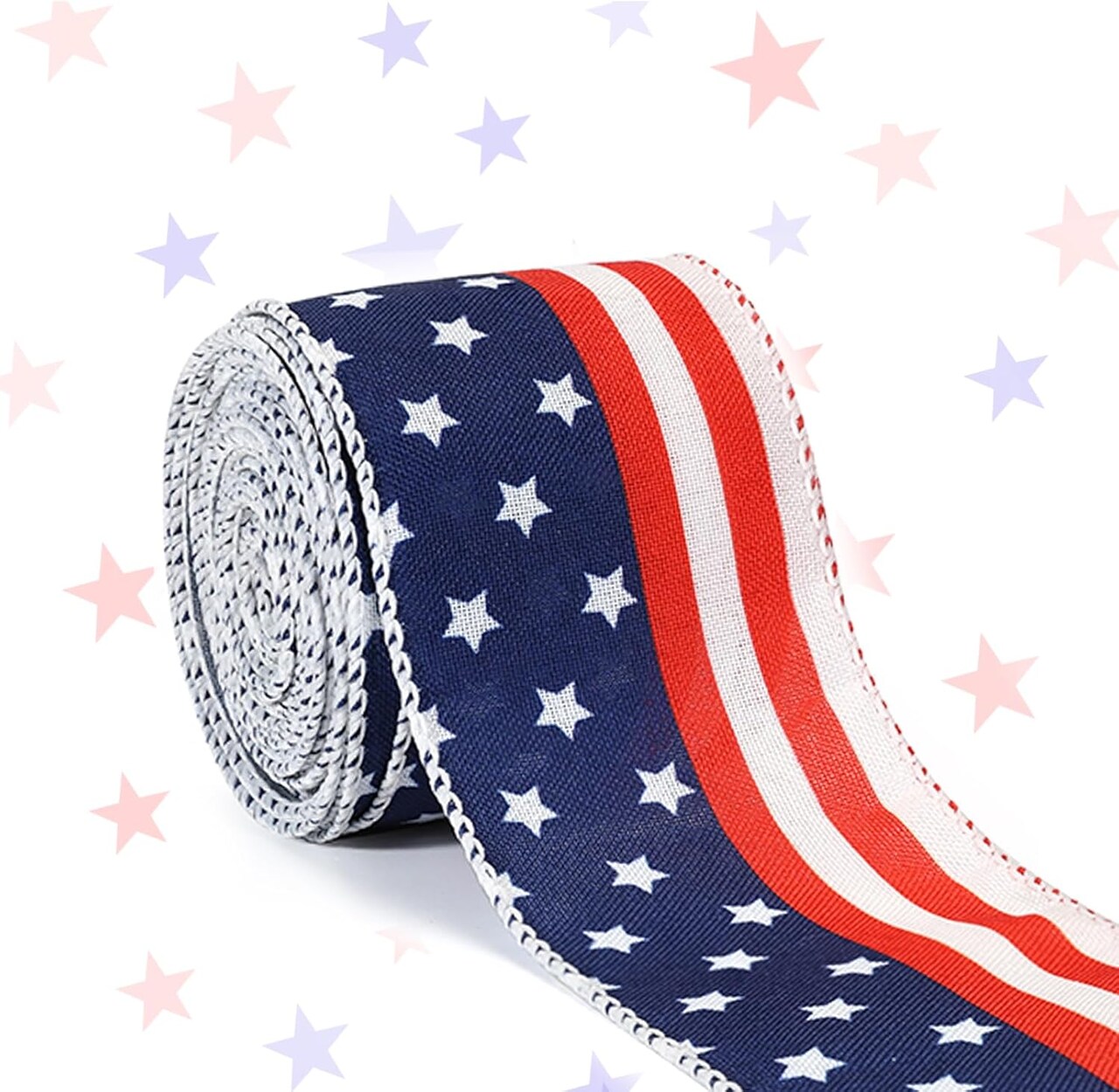 Red, White & Blue Wired Ribbon – 2.5" Patriotic American Flag Ribbon for Gift Wrapping, DIY Crafts, Holiday Decorations & Bows